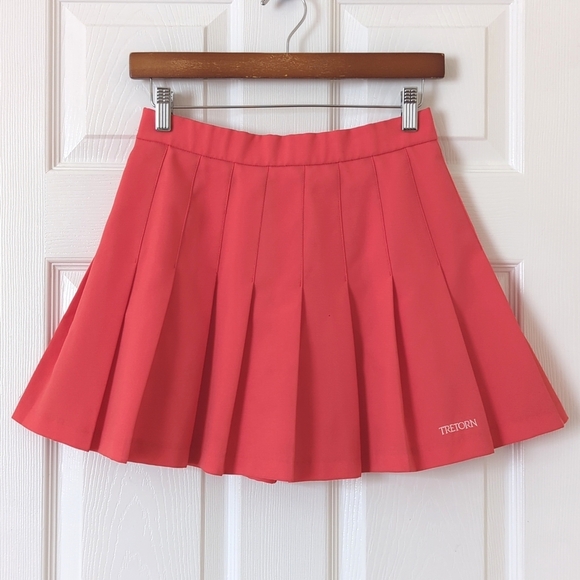 Tretorn 80's Vintage Classic Pleated High Waisted Mini Tennis Skirt Hot Coral 8 - Picture 1 of 10